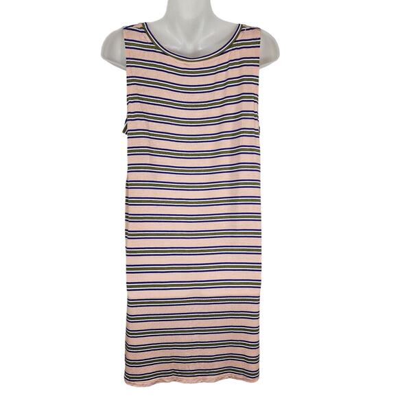 LOGO by Lori Goldstein Womens Tank Top Medium Pink Green Striped Stretch Scoop - Picture 2 of 8
